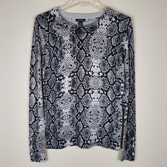 Halogen Size S NWOT Snake Print Lightweight Crewneck Sweater Black Tan - Picture 4 of 10